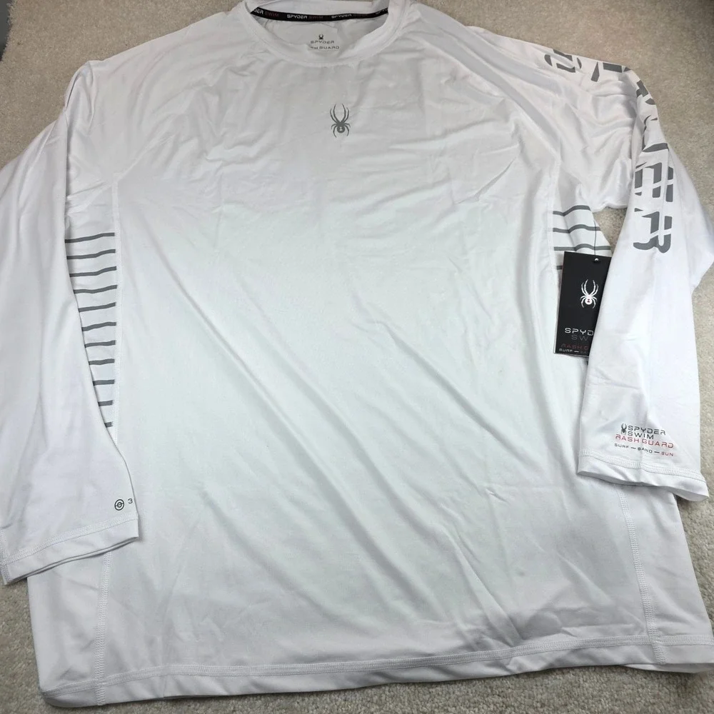 Spyder Swim Rash Guard T-Shirt Mens XL White UPF 30+ Surf Sun Long Sleeve NWT